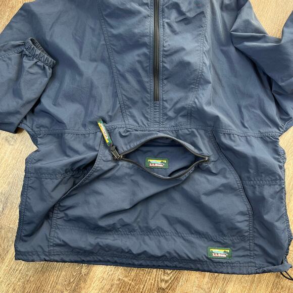L.L. Bean Vintage Anorak Pullover Hoodie Windbreaker Navy Blue - Picture 8 of 9